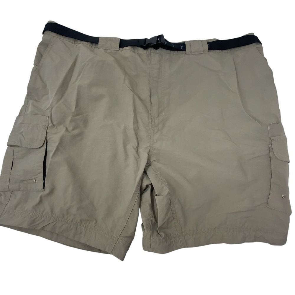 Magellan Outdoors Fish Gear Mens 3XL Khaki Tan Water Repellent Cargo Shorts Belt